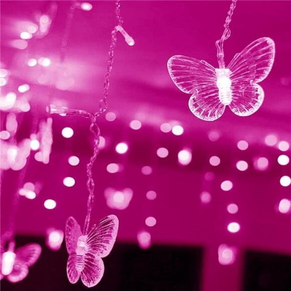 USB Powered String Light 13FT 96LED Curtain Light 16 Butterflies Strings 8 Mode - Picture 4 of 8